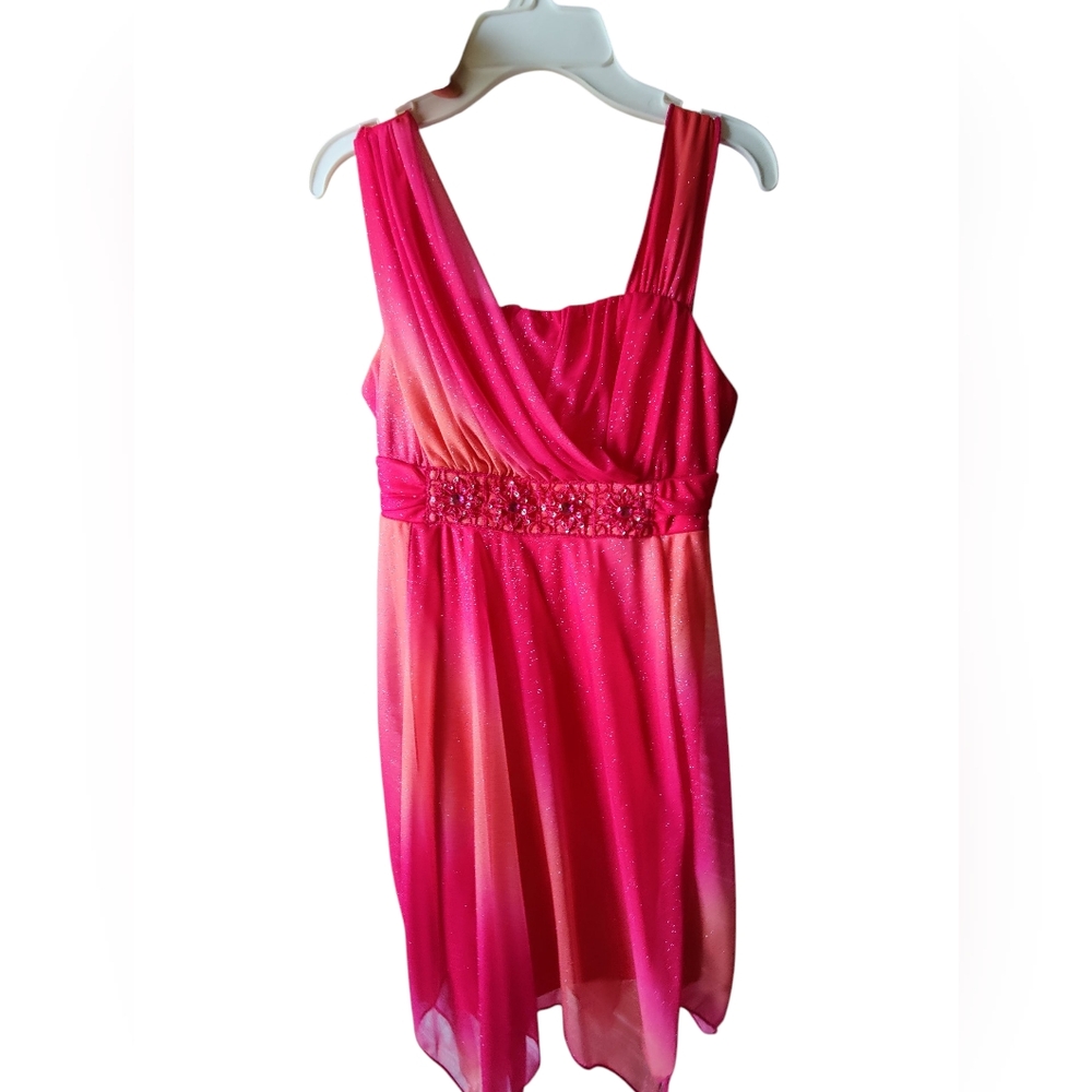Girls Pink and Orange Sleeveless Glittery Sparkly Ombre Dress